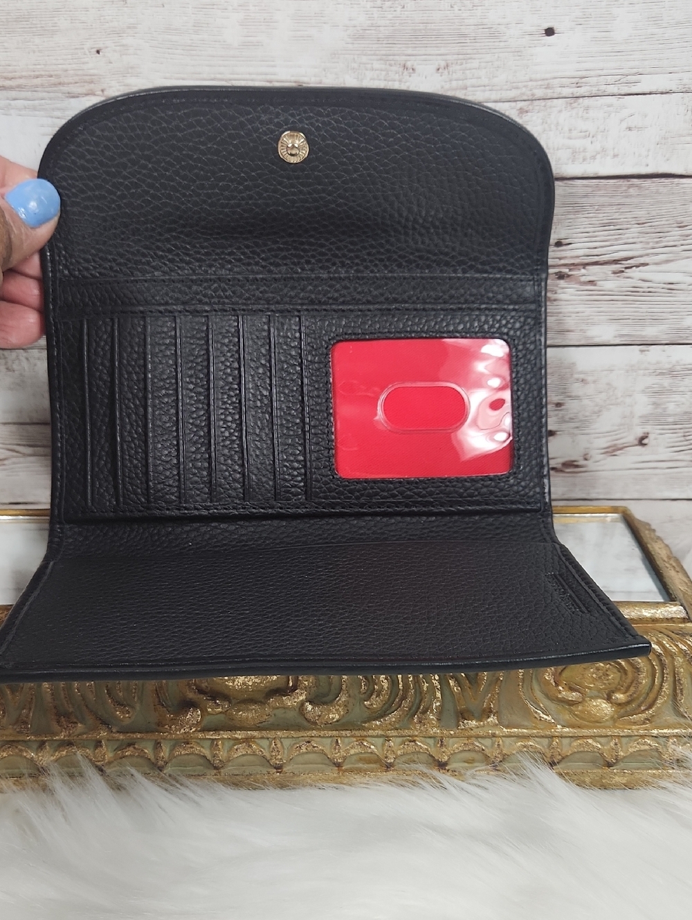 Dooney & Bourke Black Pebbled Leather Wallet with Gold Plaque - Picture 3 of 7